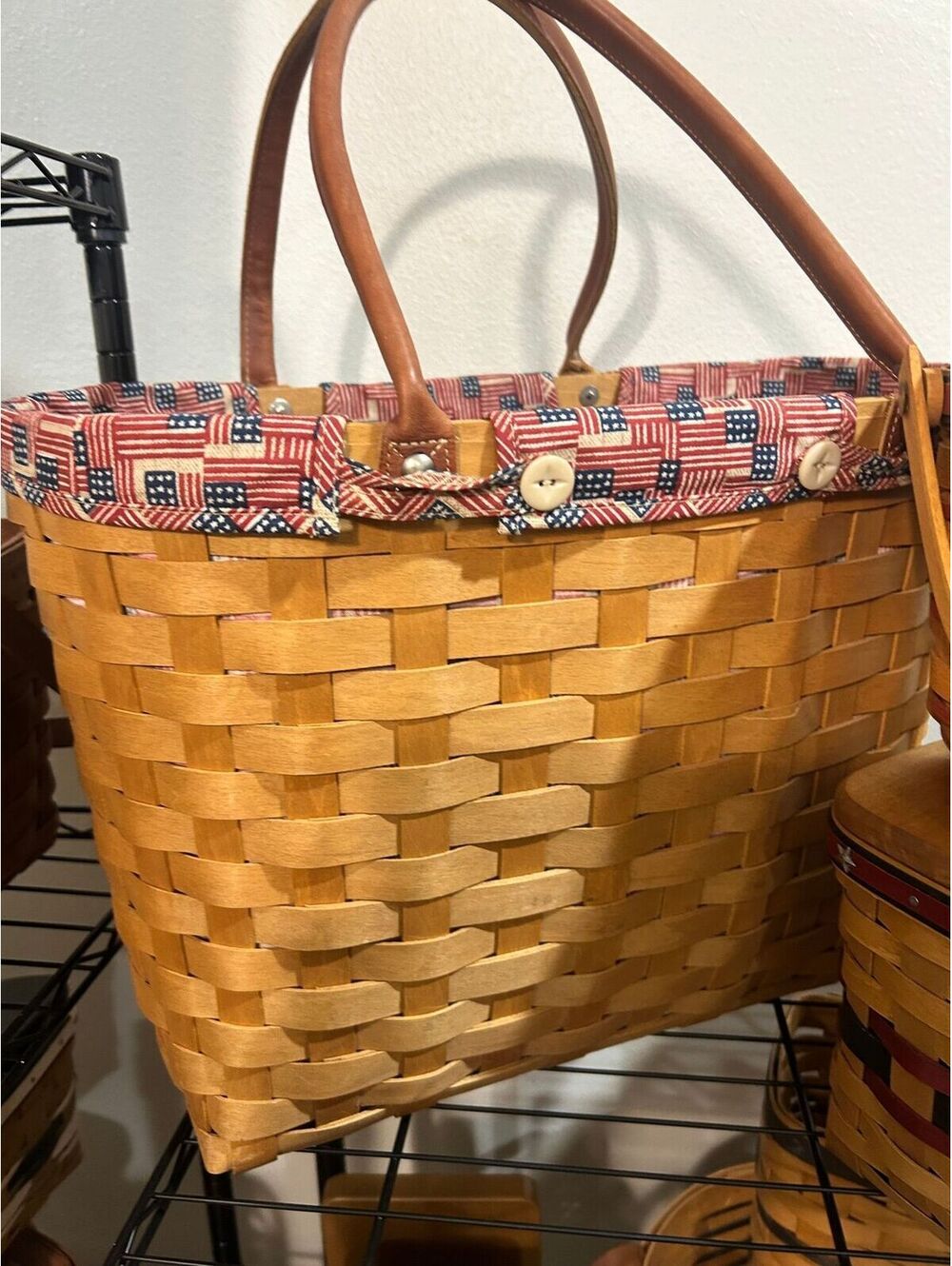Longaberger large boardwalk basket with Old glory flag liner
